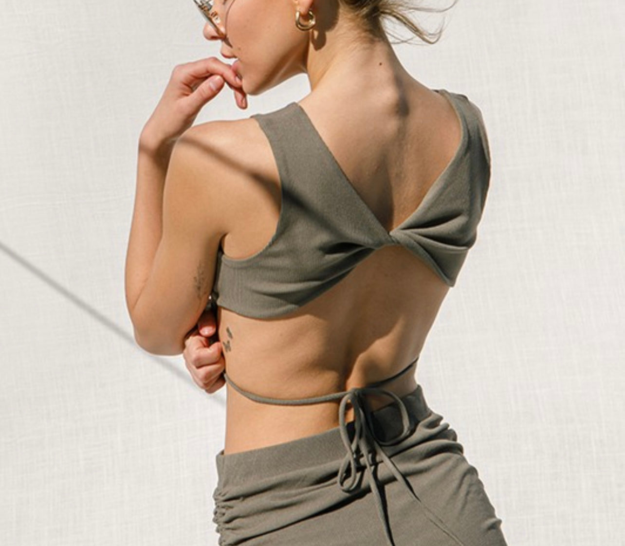Olive Ribbed Open Back Top