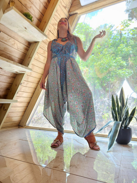 Blue & Flowers Harem Jumpsuit