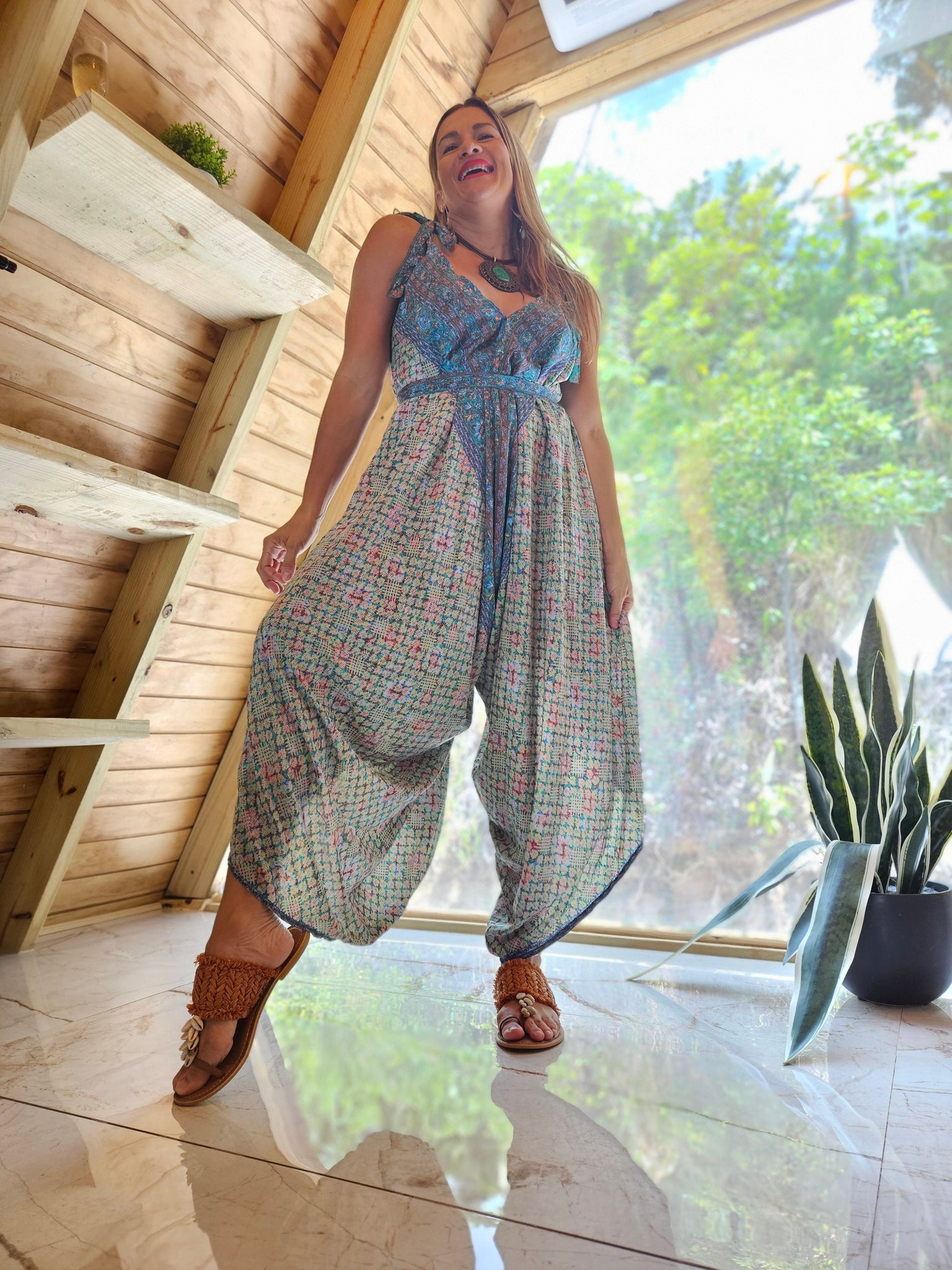 Blue & Flowers Harem Jumpsuit