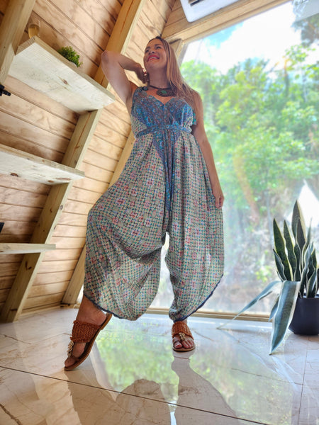 Blue & Flowers Harem Jumpsuit