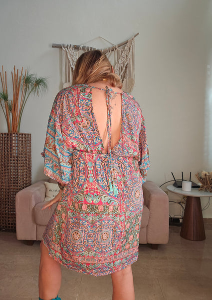 Kimono Turquoise Tassel Mini Dress