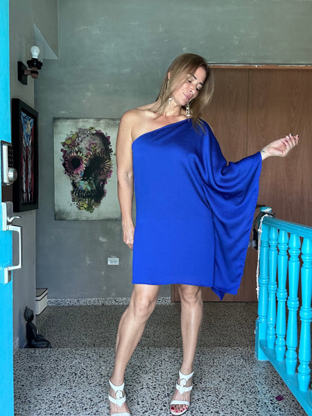 Azure One Shoulder Mini Dress