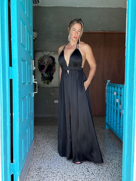 Satin Black Maxi Dress