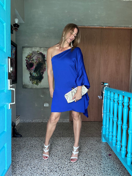 Azure One Shoulder Mini Dress