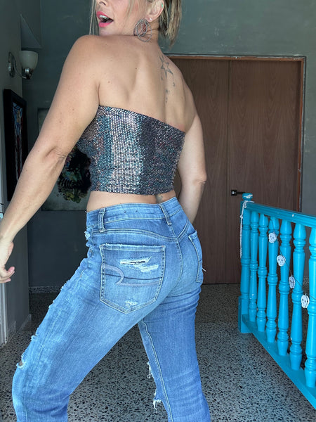 Black Shimmering Twist Top