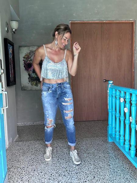 Fringe sequin top