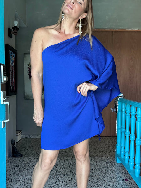 Azure One Shoulder Mini Dress