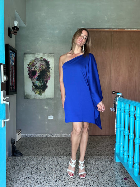 Azure One Shoulder Mini Dress