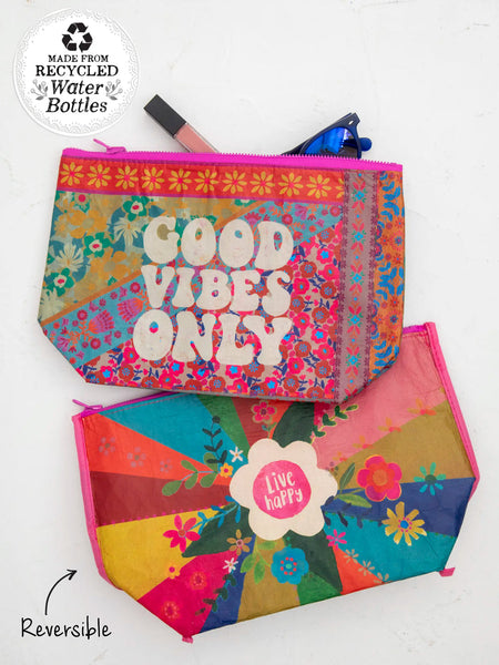 Good Vibes Recycled Reversible Zip Pouch