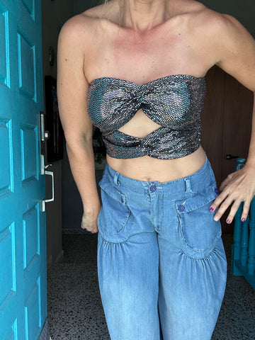 Black Shimmering Twist Top