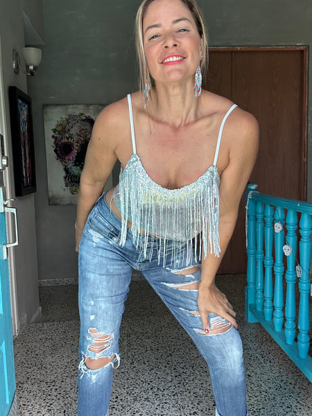 Fringe sequin top