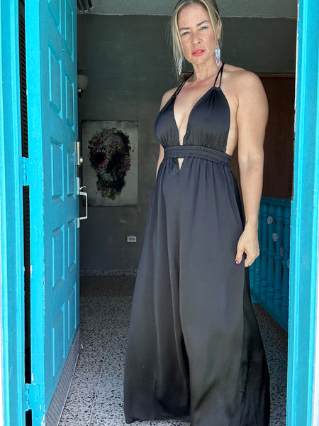 Satin Black Maxi Dress