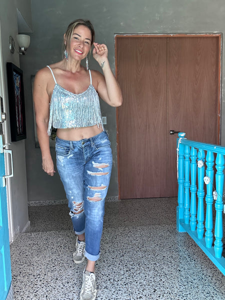 Fringe sequin top