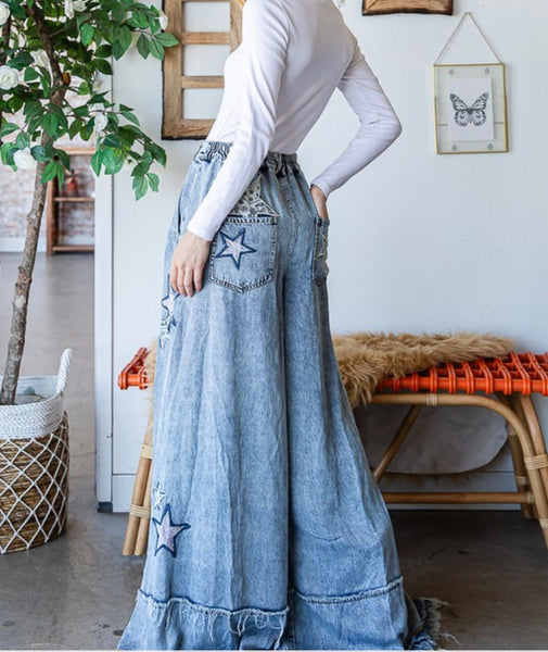 Stunning Stars Patchwork Wide Pants