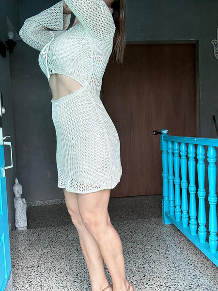 Waterfall Crochet Cut-out Mini Dress