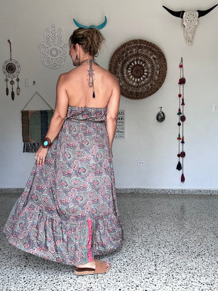 Coral Paisley Halter Maxi