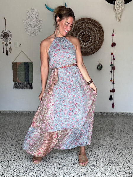 Wine Sky Halter Maxi