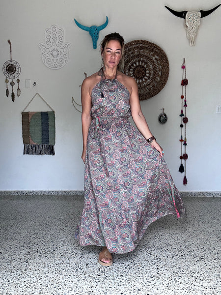 Coral Paisley Halter Maxi