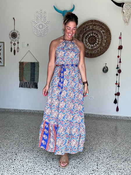 Pretty in Blue Halter Maxi