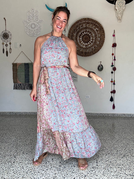 Wine Sky Halter Maxi