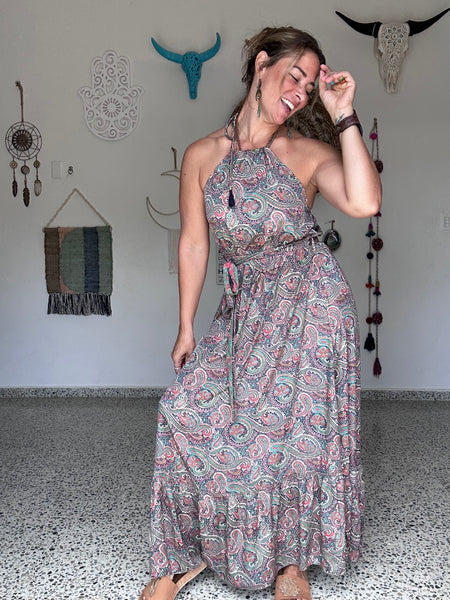 Coral Paisley Halter Maxi