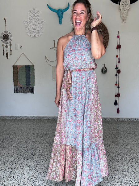 Wine Sky Halter Maxi