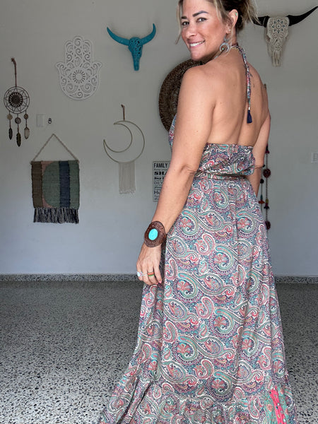Coral Paisley Halter Maxi