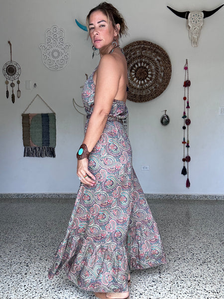 Coral Paisley Halter Maxi