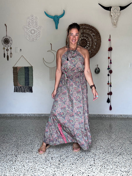 Coral Paisley Halter Maxi