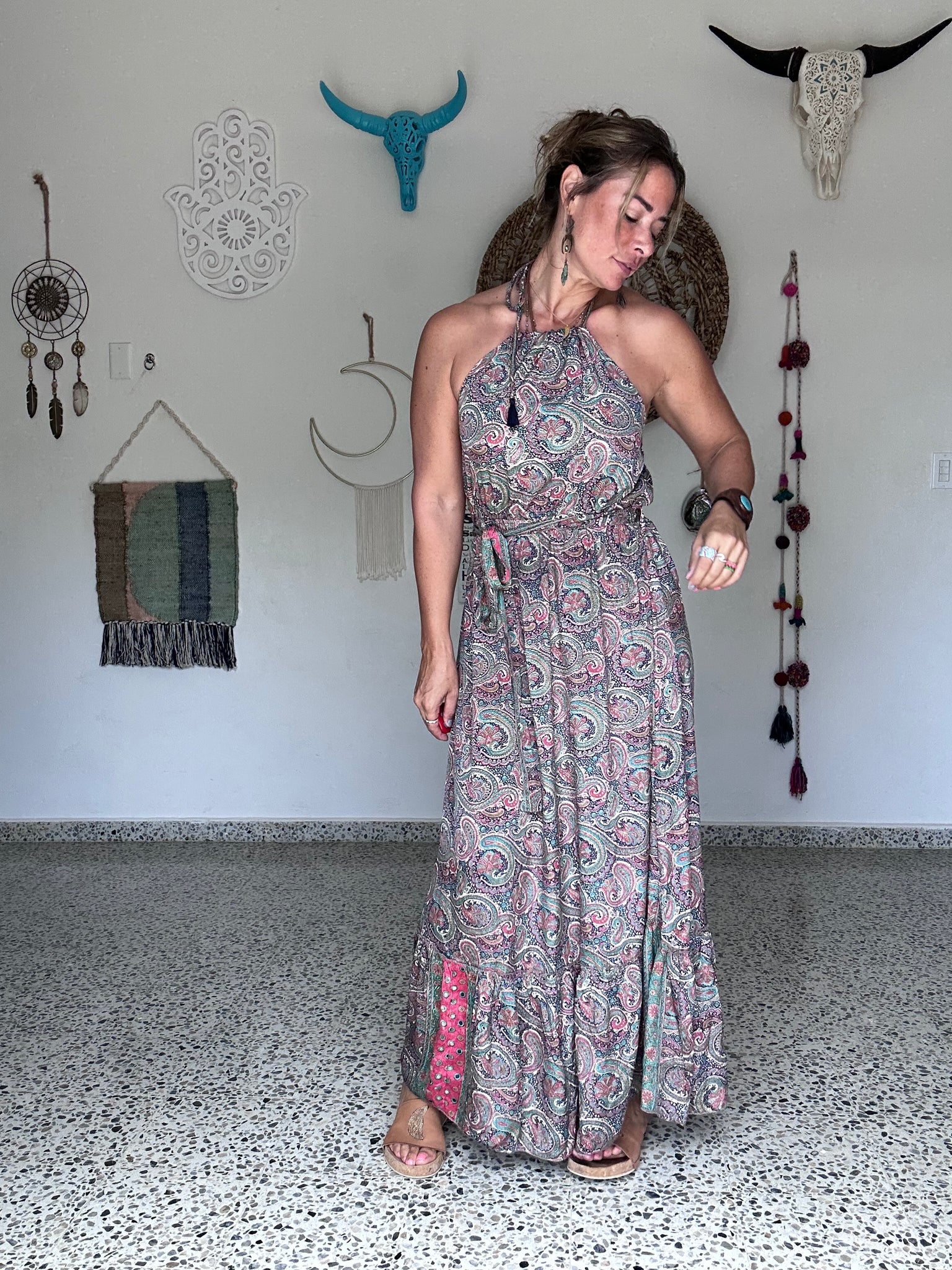 Coral Paisley Halter Maxi