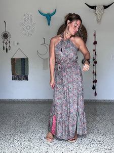 Coral Paisley Halter Maxi