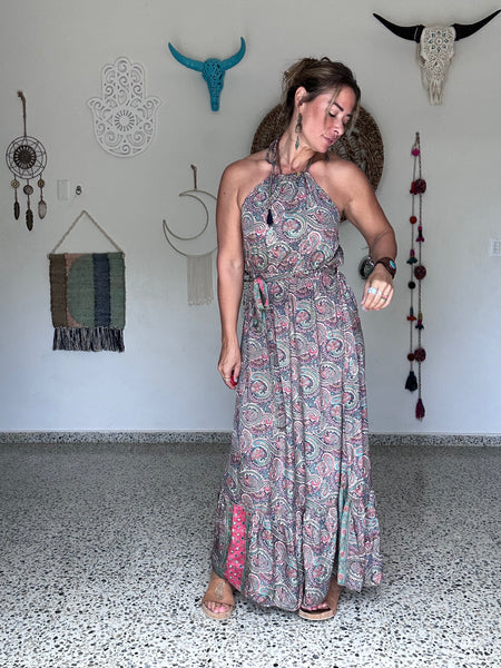 Coral Paisley Halter Maxi