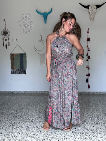Coral Paisley Halter Maxi