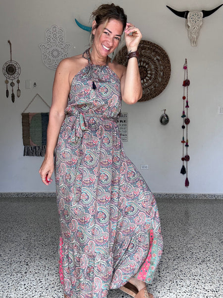 Coral Paisley Halter Maxi