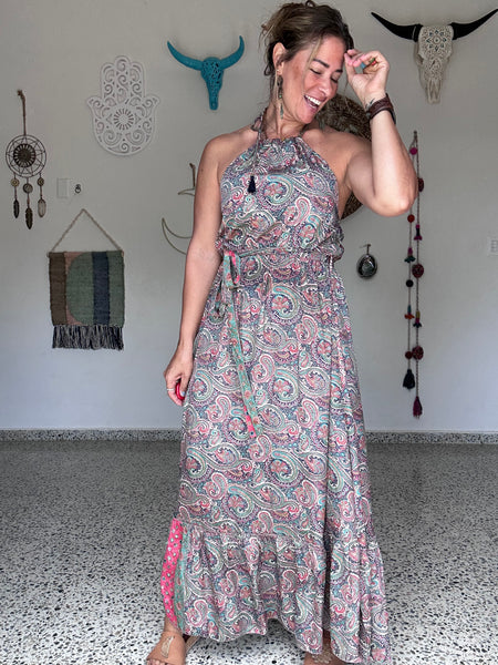 Coral Paisley Halter Maxi
