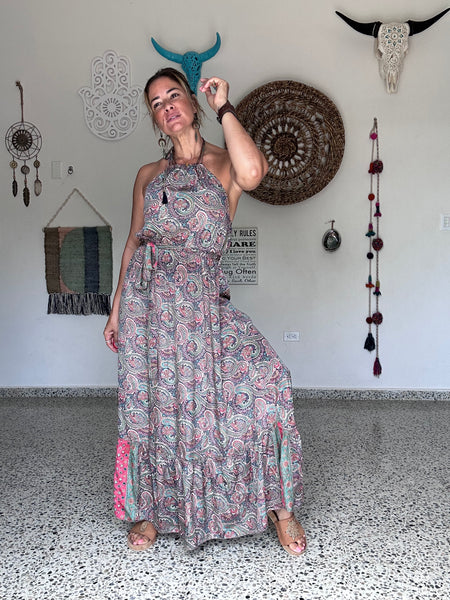 Coral Paisley Halter Maxi