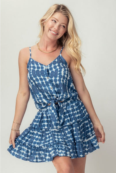 Blue Tie Dye Ruffle Skirt