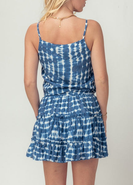 Blue Tie Dye Tie Front Top