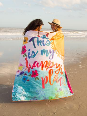 Happy Place Large Beach Towel