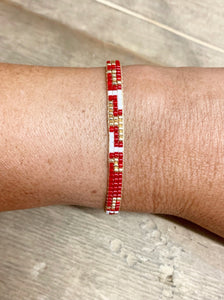 Flat red and gold small miyuki bracelet