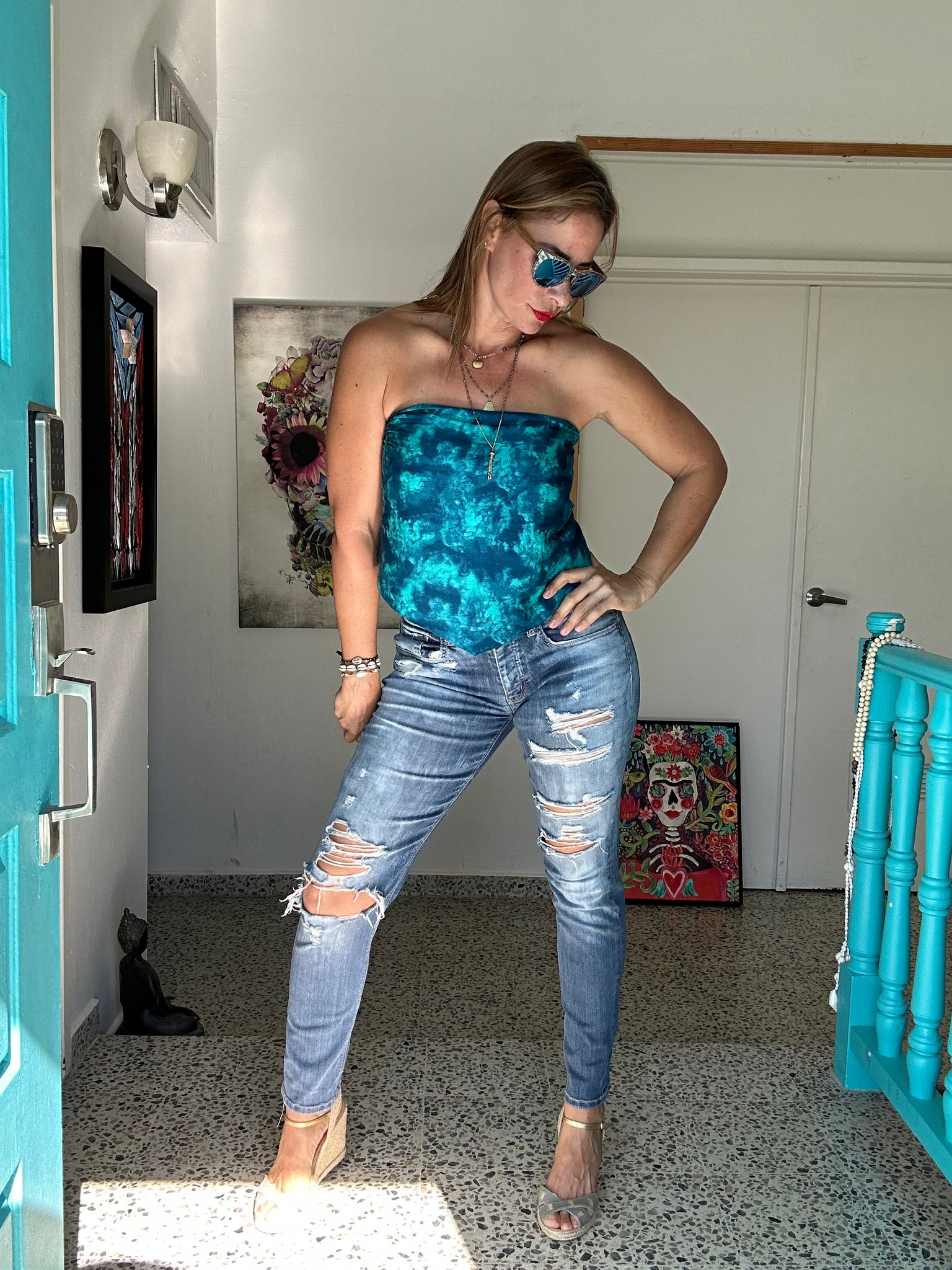 Turquoise Tie Dye Bandana Top