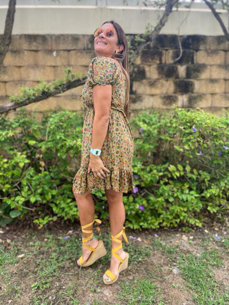 Flowers peasant mini dress