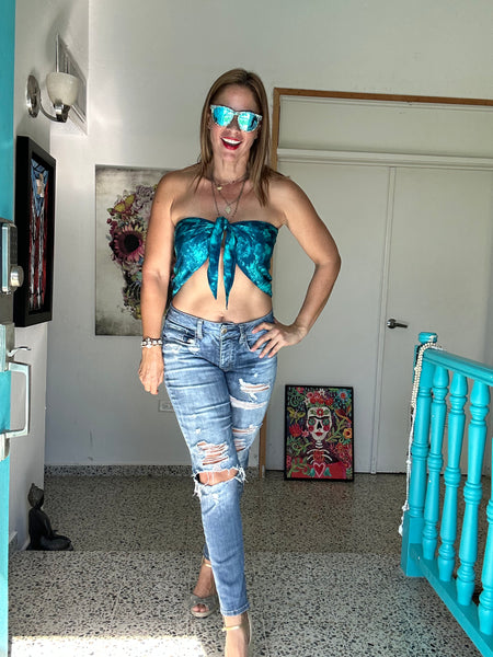 Turquoise Tie Dye Bandana Top